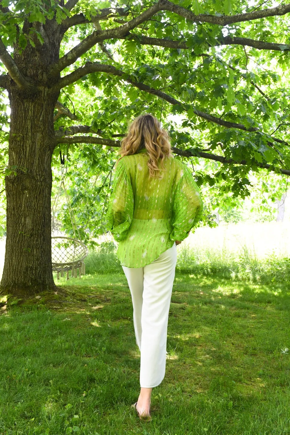 LIME LIGHT BANDHANI KIMONO SHIRT