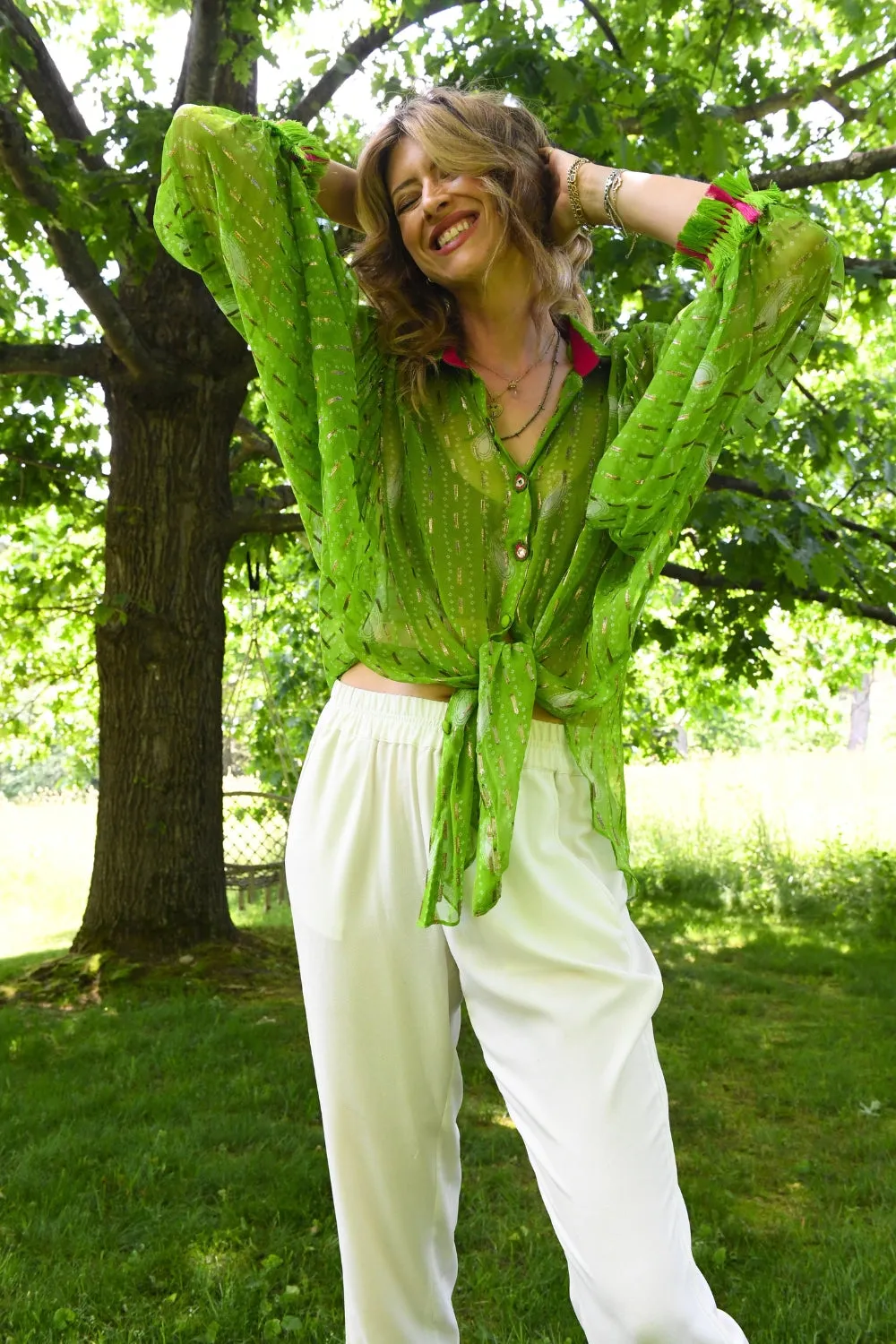 LIME LIGHT BANDHANI KIMONO SHIRT