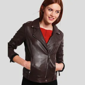 Luna Brown Biker Leather Jacket