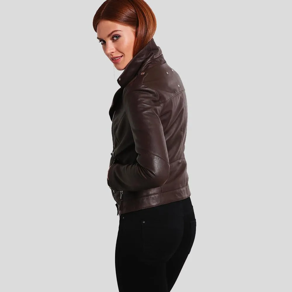 Luna Brown Biker Leather Jacket