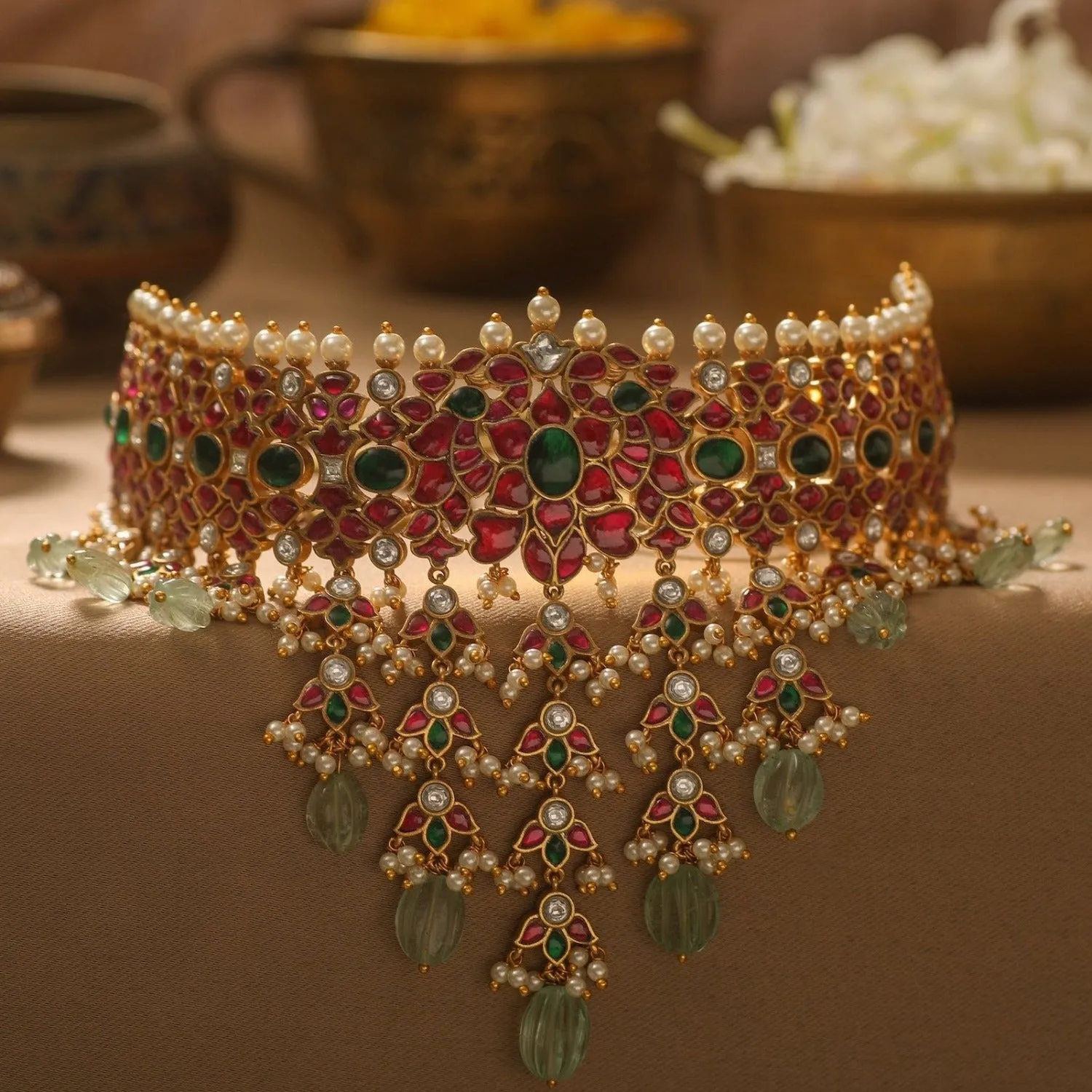 Maitreyi Kempu Silver Bridal Choker