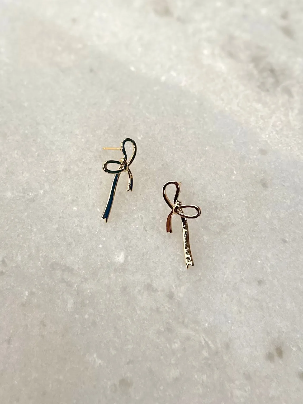 Metallic Bow Stud Earrings-Gold