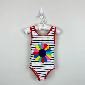 Mini Boden Fun Striped Applique Flower Swimsuit 3-4