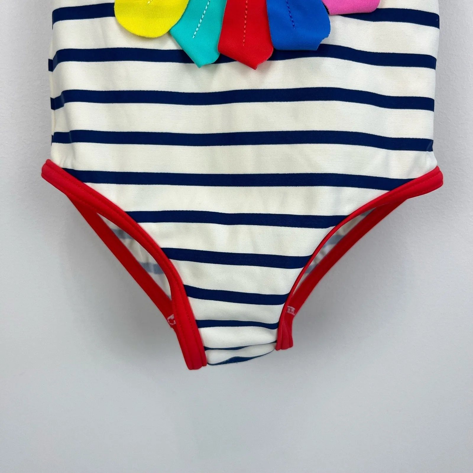 Mini Boden Fun Striped Applique Flower Swimsuit 3-4