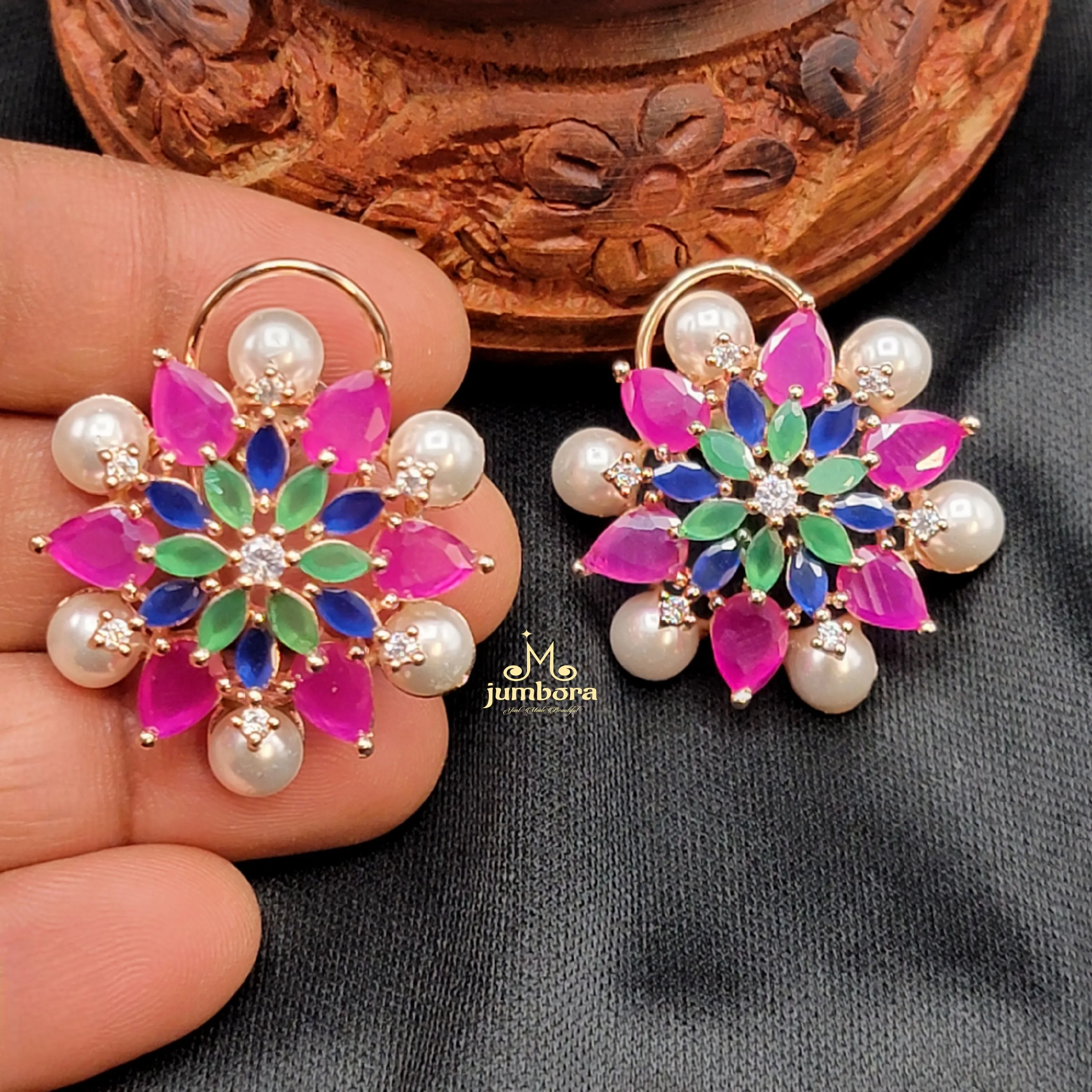 Multicolor Floral AD Zircon Stud Earring