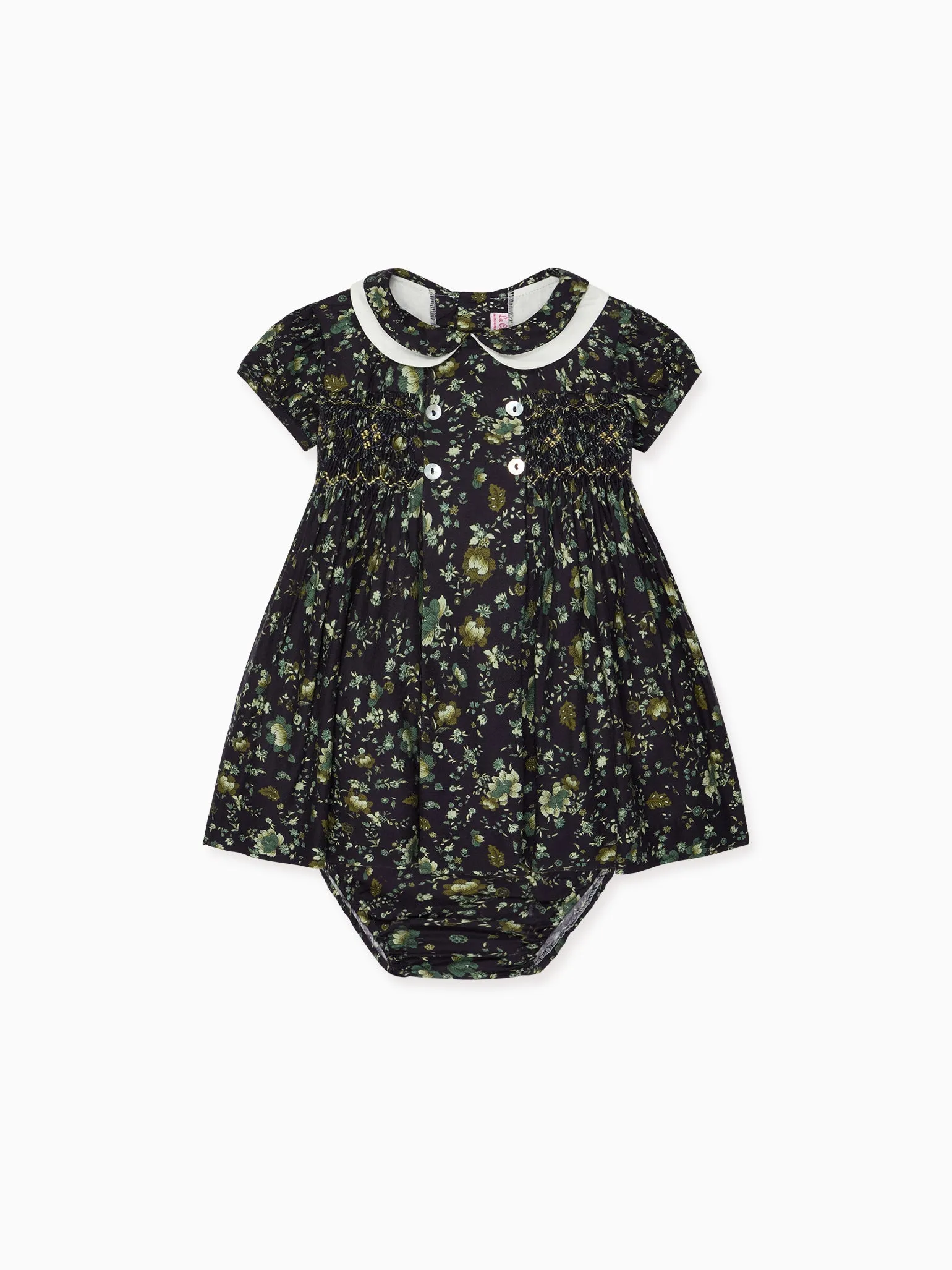 Navy Floral Arcadia Baby Girl Hand-Smocked Set