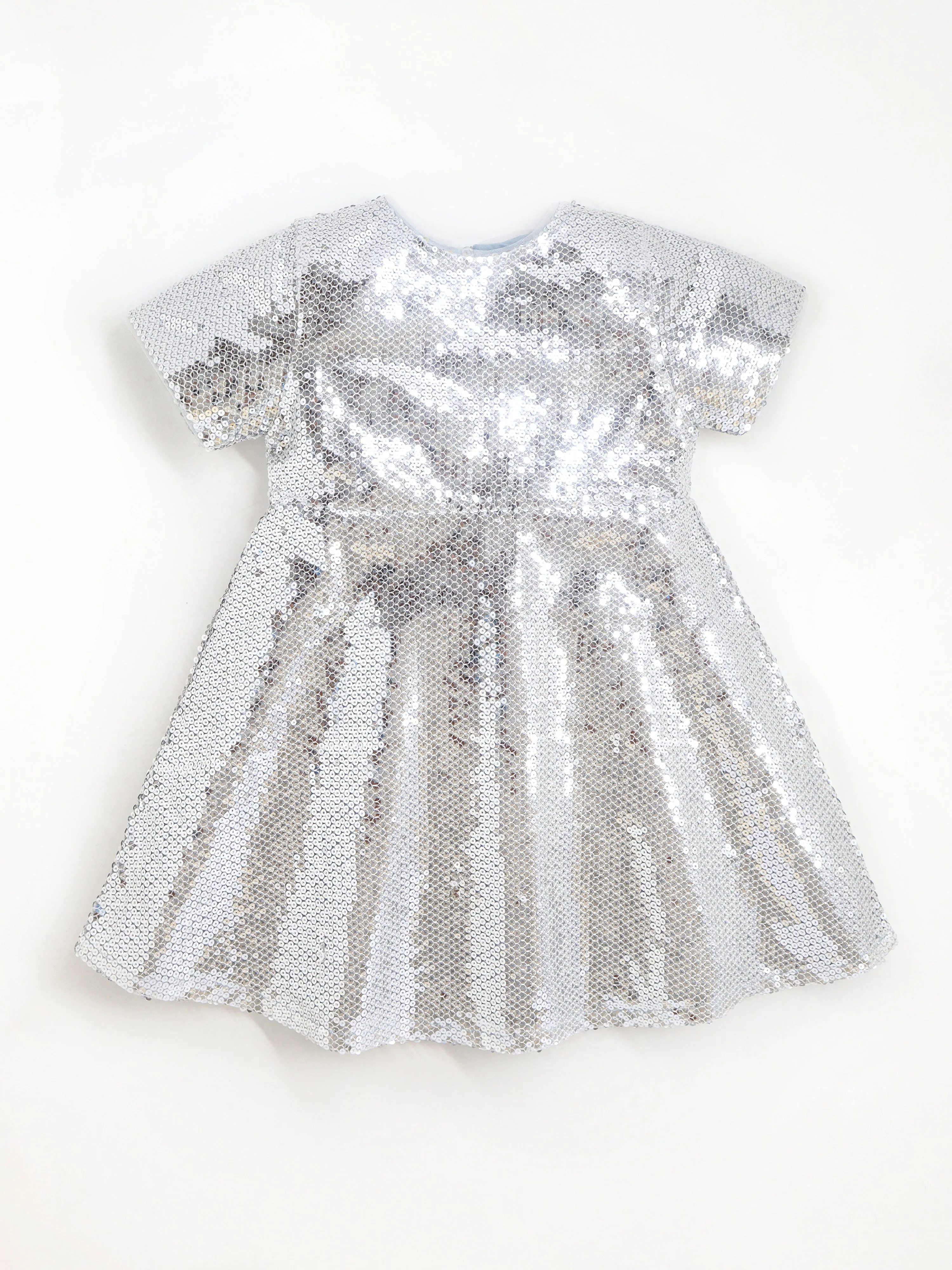 Party wear Grey Cotton Blend and Half Sleeves with Zipper Closure Fit & Flared Sequin Dress For Girls