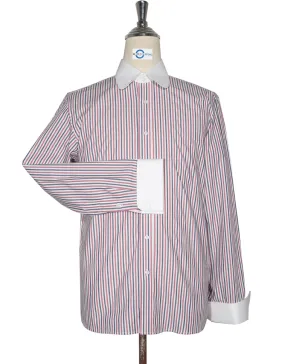 Penny Pin Collar Shirt - Navy Blue, White and Pink Stripe Shirt