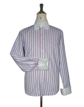 Penny Pin Collar Shirt - Pink and Navy Blue  Stripe Shirt