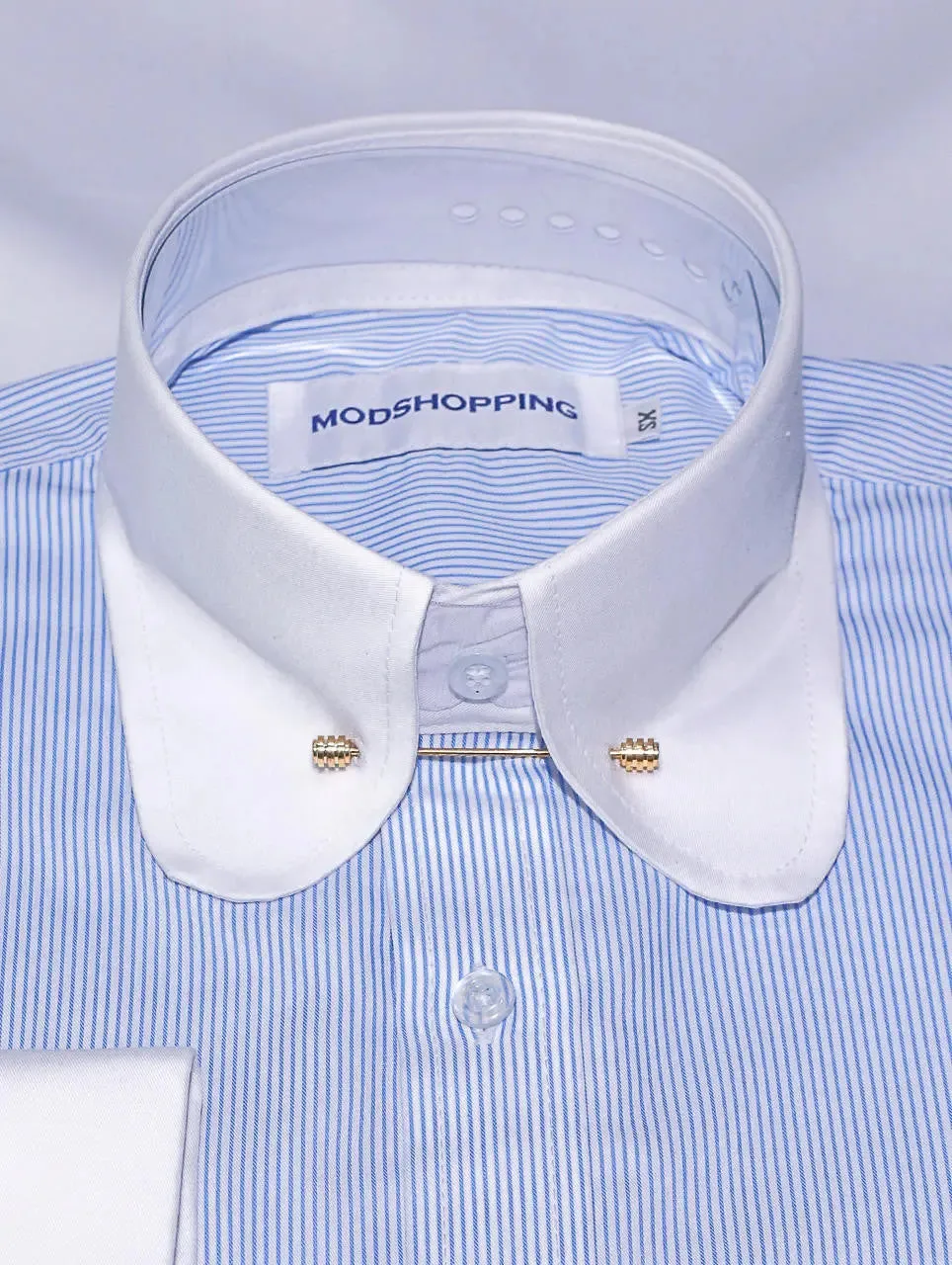 Penny Pin Collar Shirt - Sky Blue Pinstripe Shirt