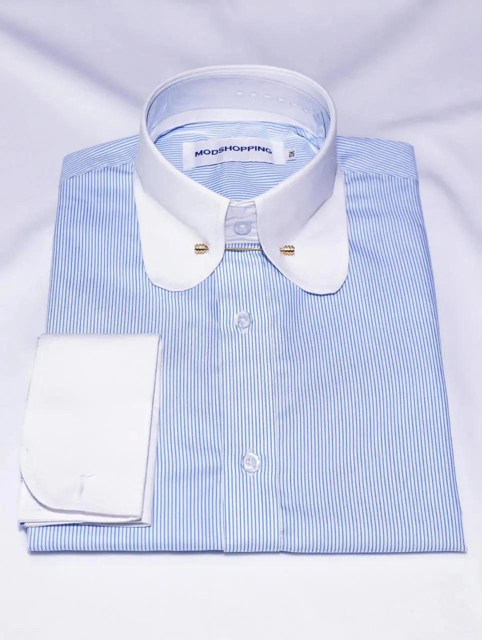 Penny Pin Collar Shirt - Sky Blue Pinstripe Shirt