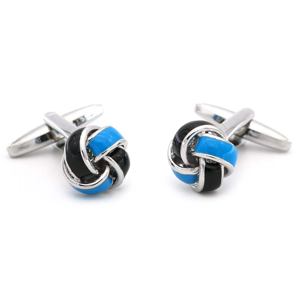 Pierrepont Blue & Black Knot Rhodium Plated Cufflinks