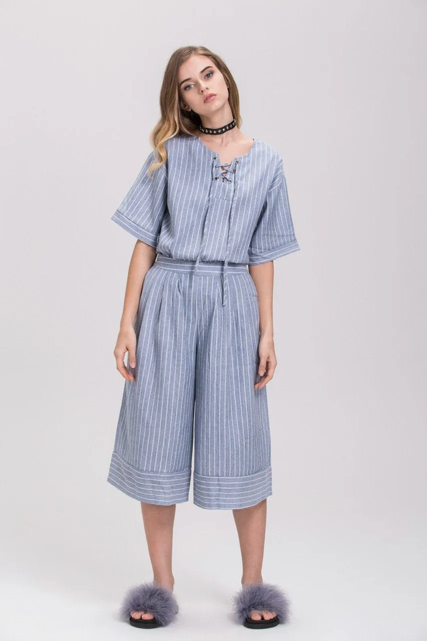 Pin Stripes Denim Culottes Co-ord