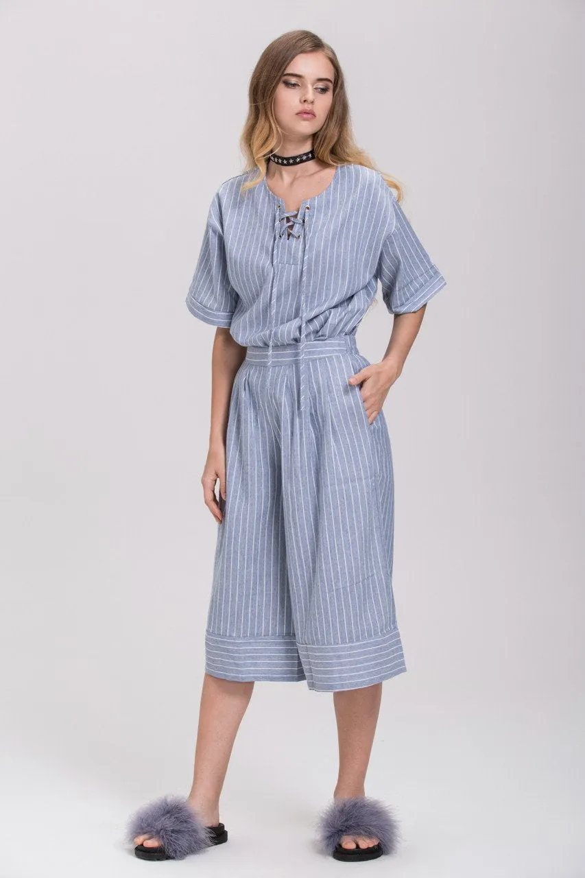 Pin Stripes Denim Culottes Co-ord