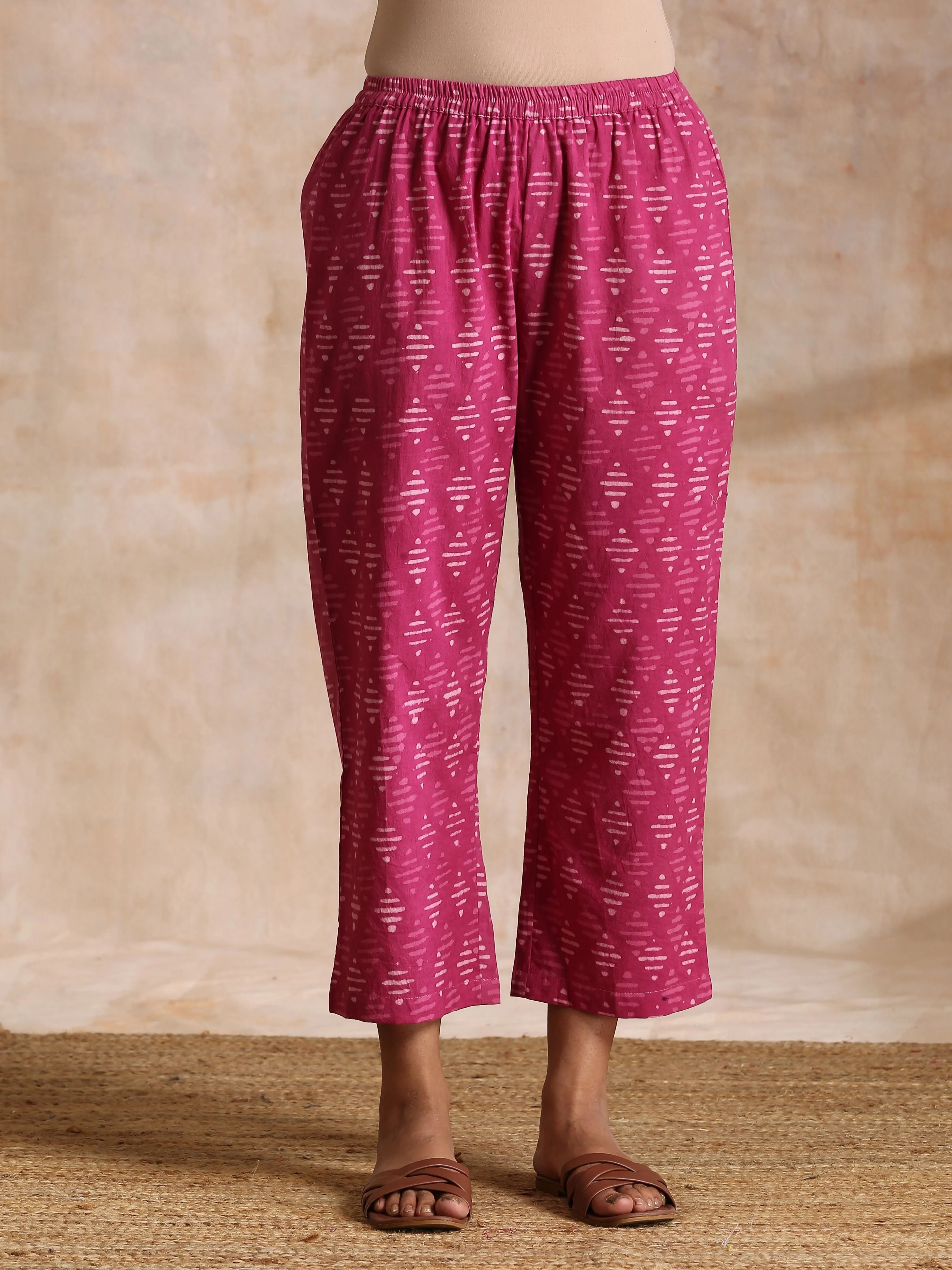 Pink Dabu Print Cotton Baggy Sleeve Co-Ord Set