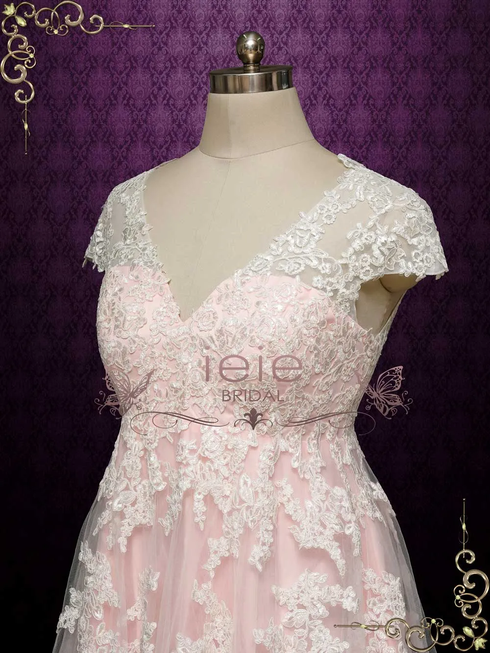 Pink Lace Wedding Dress with Empire Waist AYLA