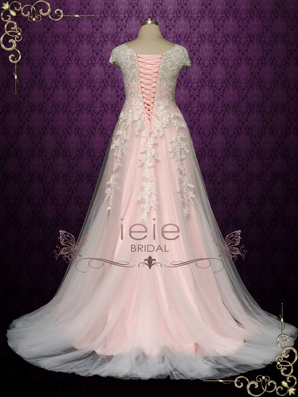 Pink Lace Wedding Dress with Empire Waist AYLA