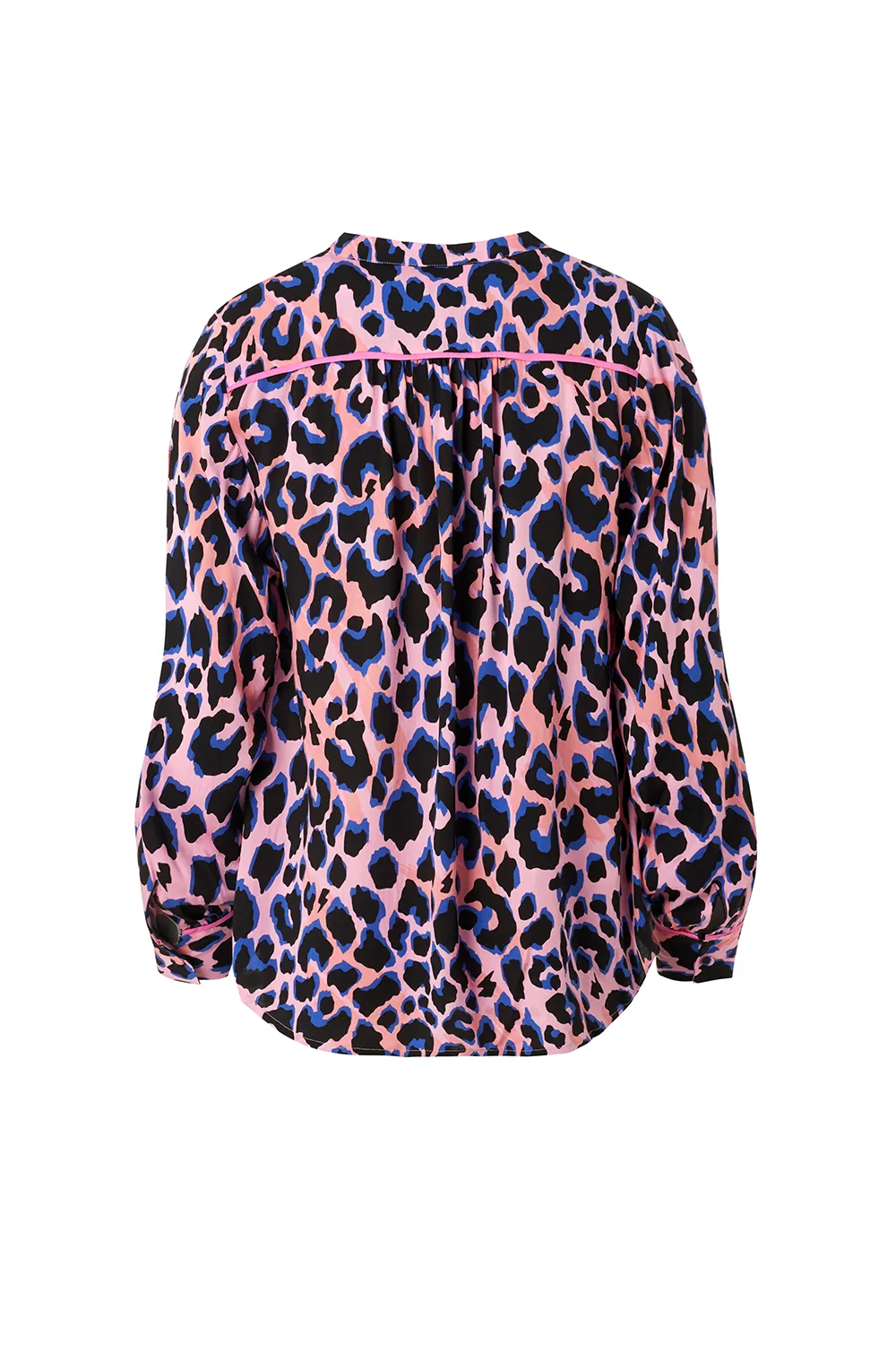 Pink with Blue and Black Shadow Leopard Collarless Shirt