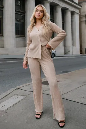 Plissé Panache Taupe Pants - Final Sale