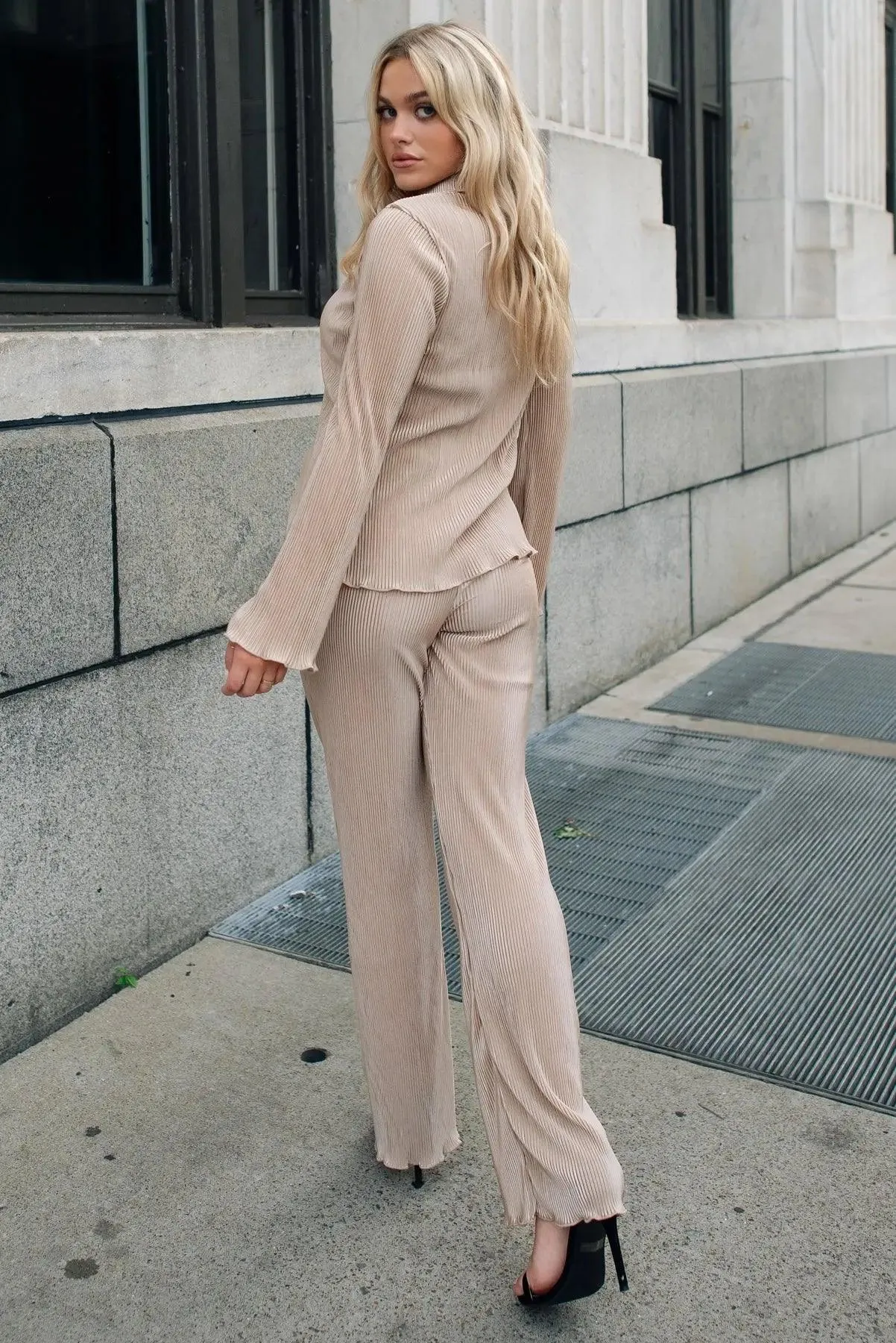 Plissé Panache Taupe Pants - Final Sale