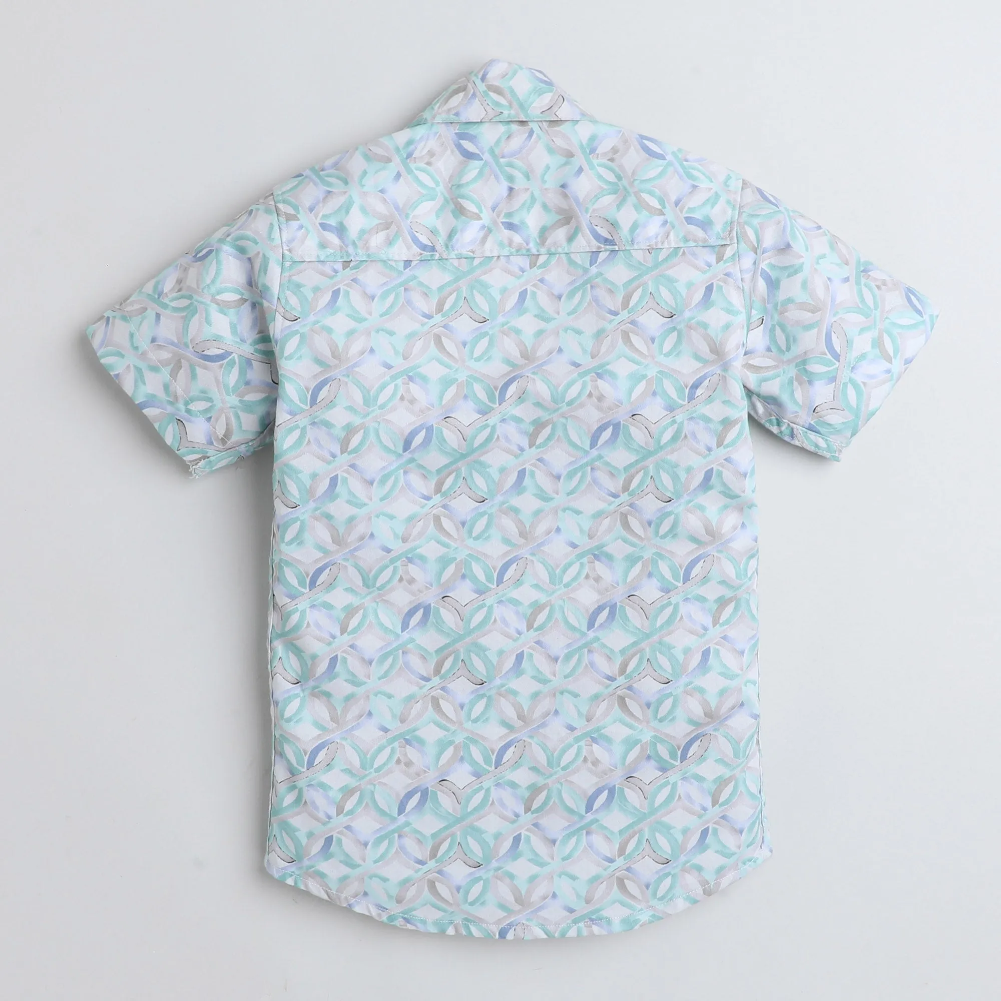 Polka Tots Cotton Half Sleeves Shirt With Shorts, Co-ord Set All Over Print - Sky Blue