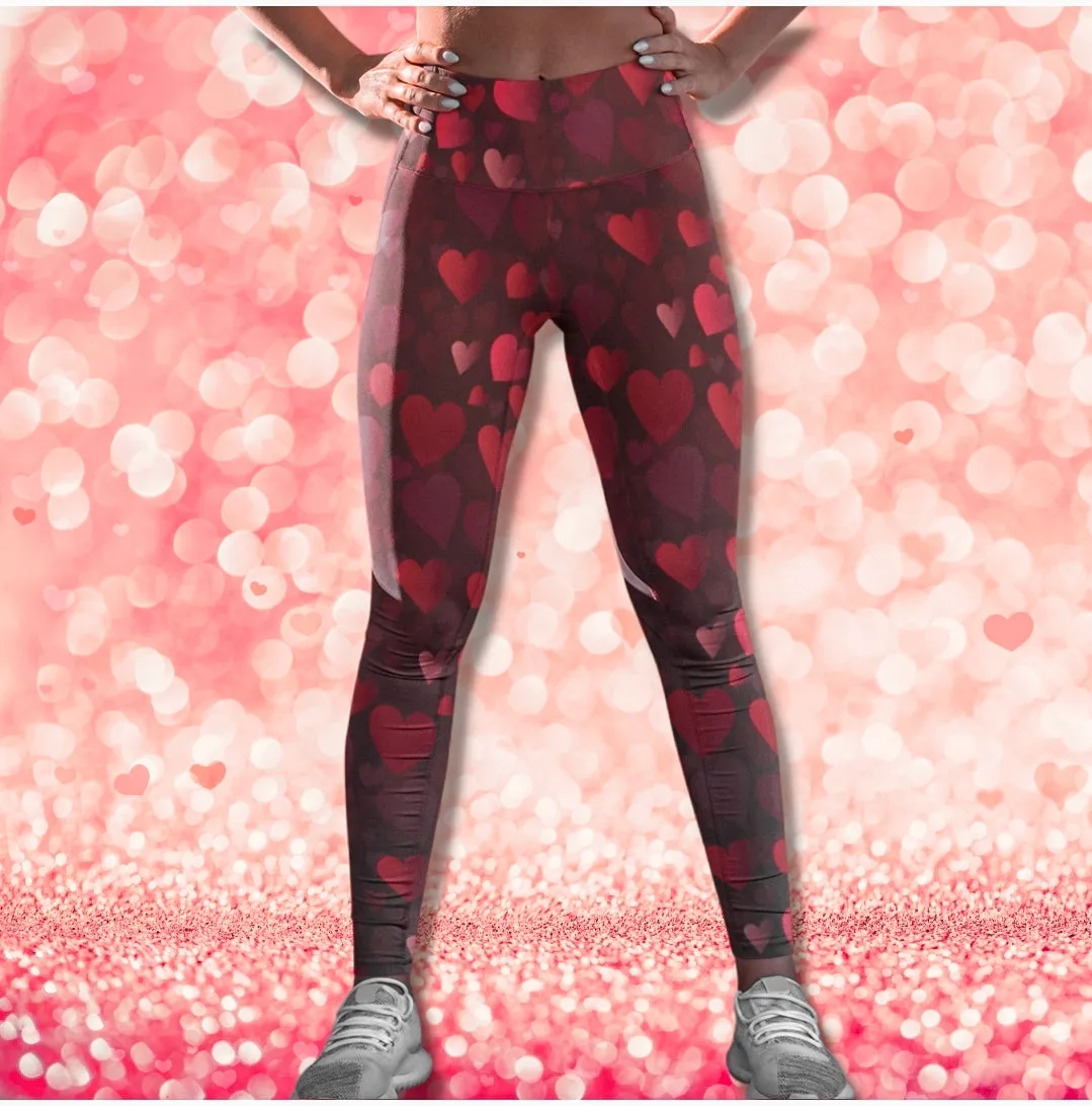 Red Bokeh Hearts (Exclusive) - High-quality Handcrafted Vibrant Leggings