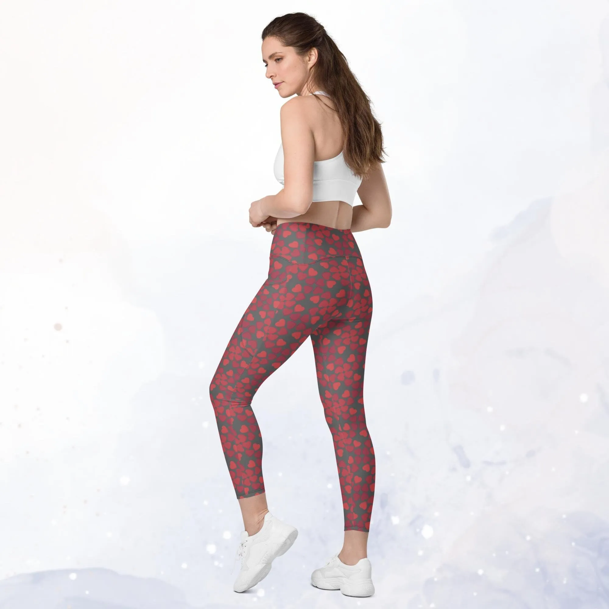 Red Grey Sexy Leggings with Pockets