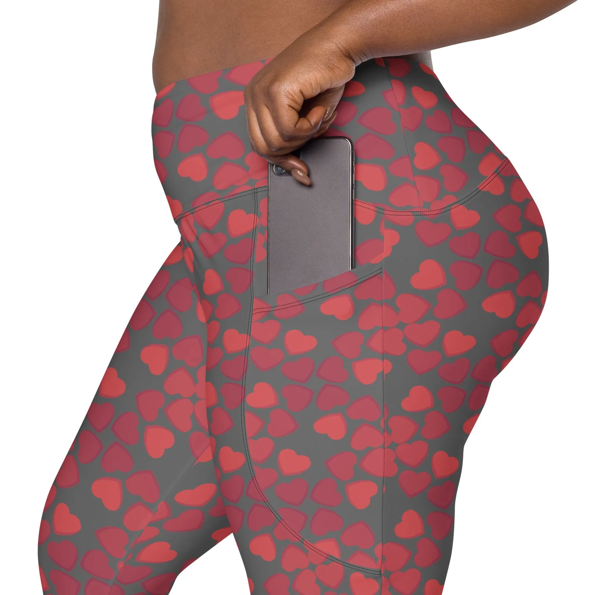 Red Grey Sexy Leggings with Pockets