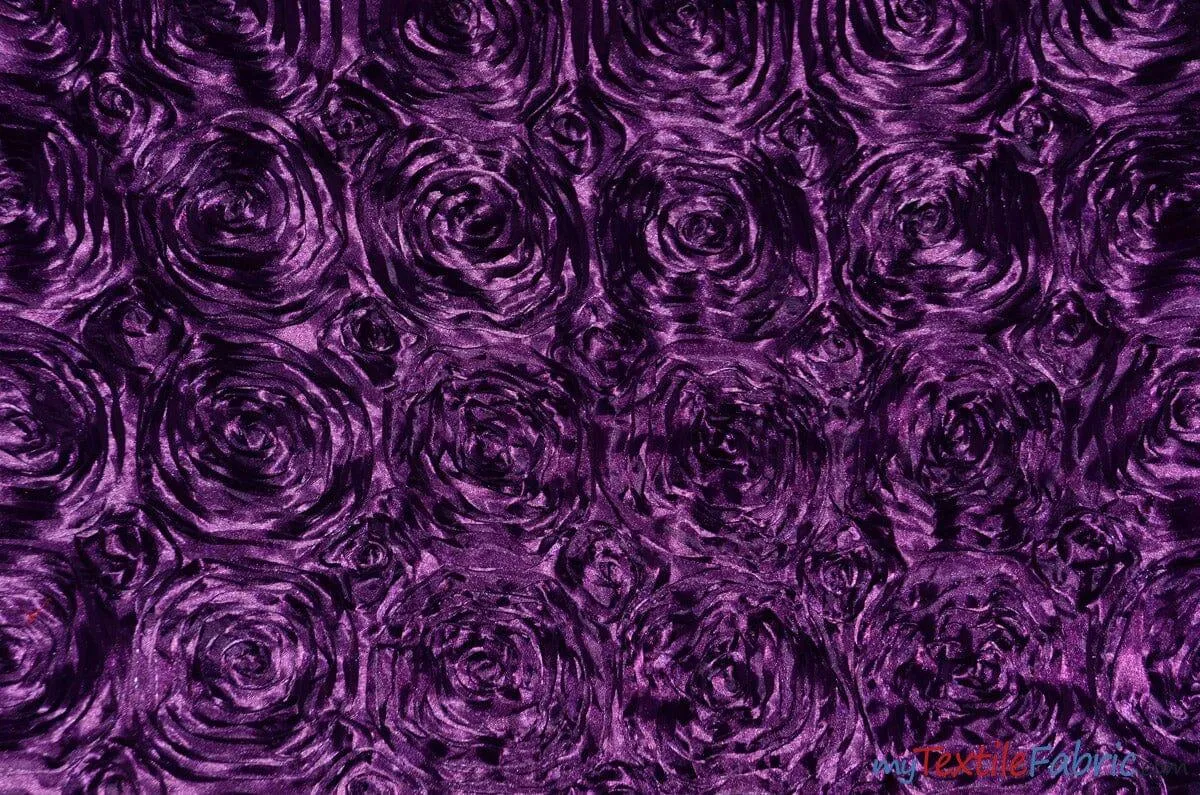 Rosette Satin Fabric - Wedding Satin Fabric - 54&#34; Wide - 3d Satin Floral Embroidery - Multiple Colors - Sample Swatch