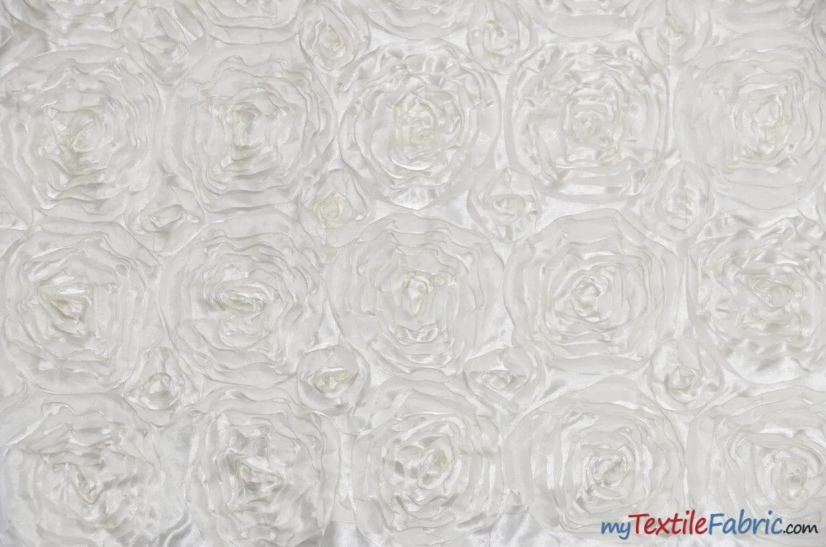 Rosette Satin Fabric - Wedding Satin Fabric - 54&#34; Wide - 3d Satin Floral Embroidery - Multiple Colors - Sample Swatch