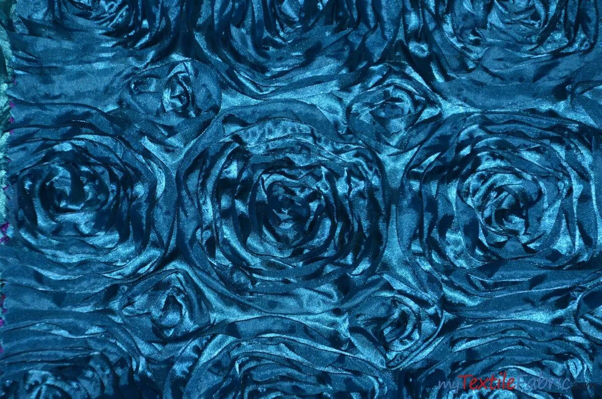 Rosette Satin Fabric - Wedding Satin Fabric - 54&#34; Wide - 3d Satin Floral Embroidery - Multiple Colors - Sample Swatch