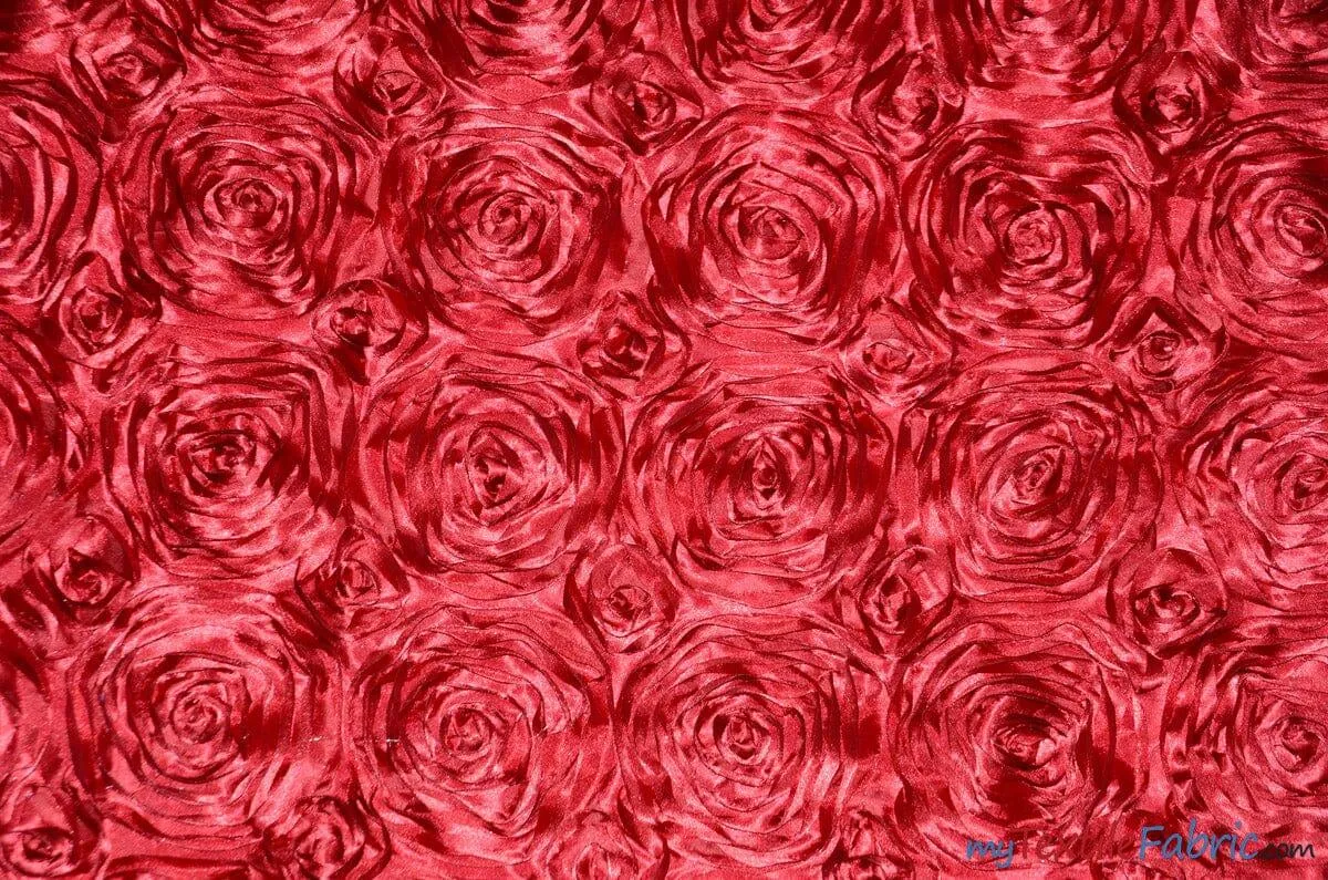 Rosette Satin Fabric - Wedding Satin Fabric - 54&#34; Wide - 3d Satin Floral Embroidery - Multiple Colors - Sample Swatch