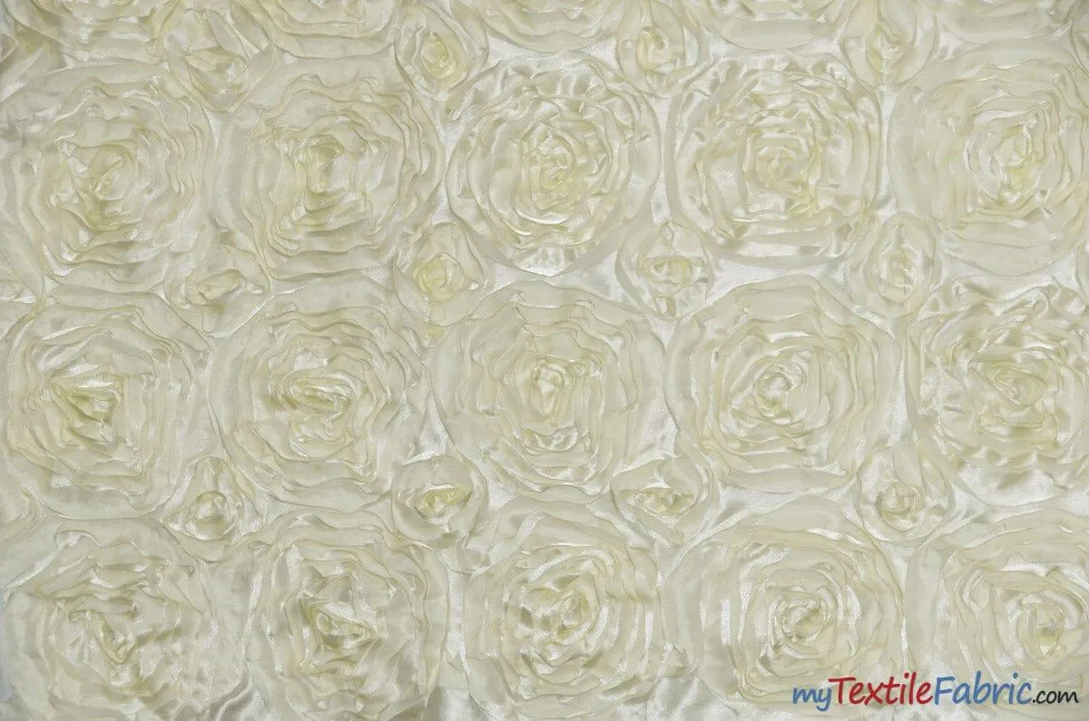 Rosette Satin Fabric - Wedding Satin Fabric - 54&#34; Wide - 3d Satin Floral Embroidery - Multiple Colors - Sample Swatch