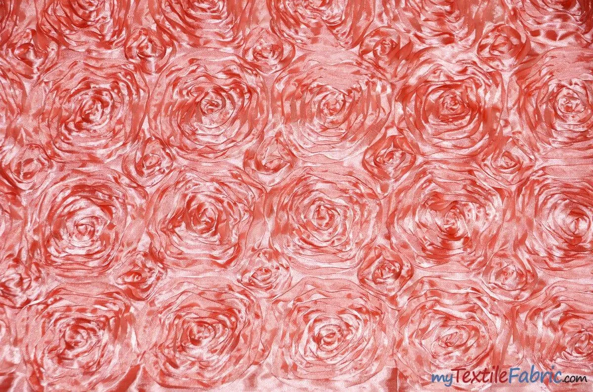 Rosette Satin Fabric - Wedding Satin Fabric - 54&#34; Wide - 3d Satin Floral Embroidery - Multiple Colors - Sample Swatch