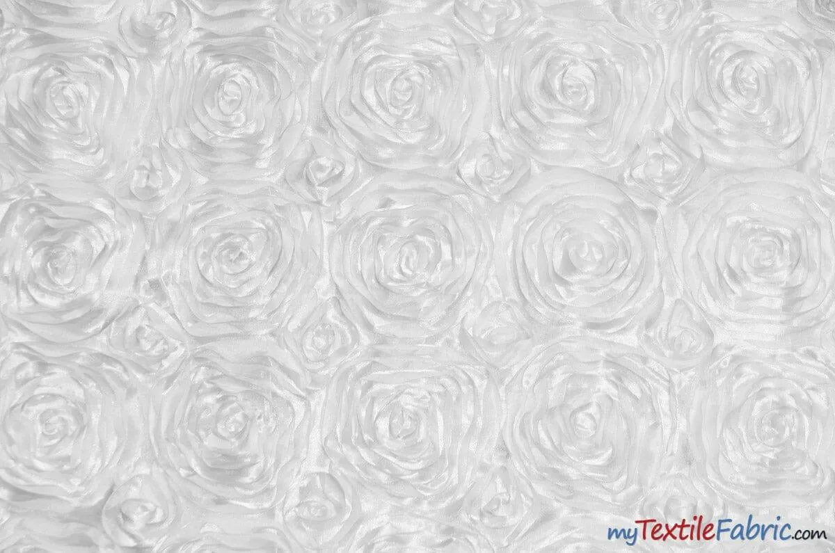 Rosette Satin Fabric - Wedding Satin Fabric - 54&#34; Wide - 3d Satin Floral Embroidery - Multiple Colors - Sample Swatch