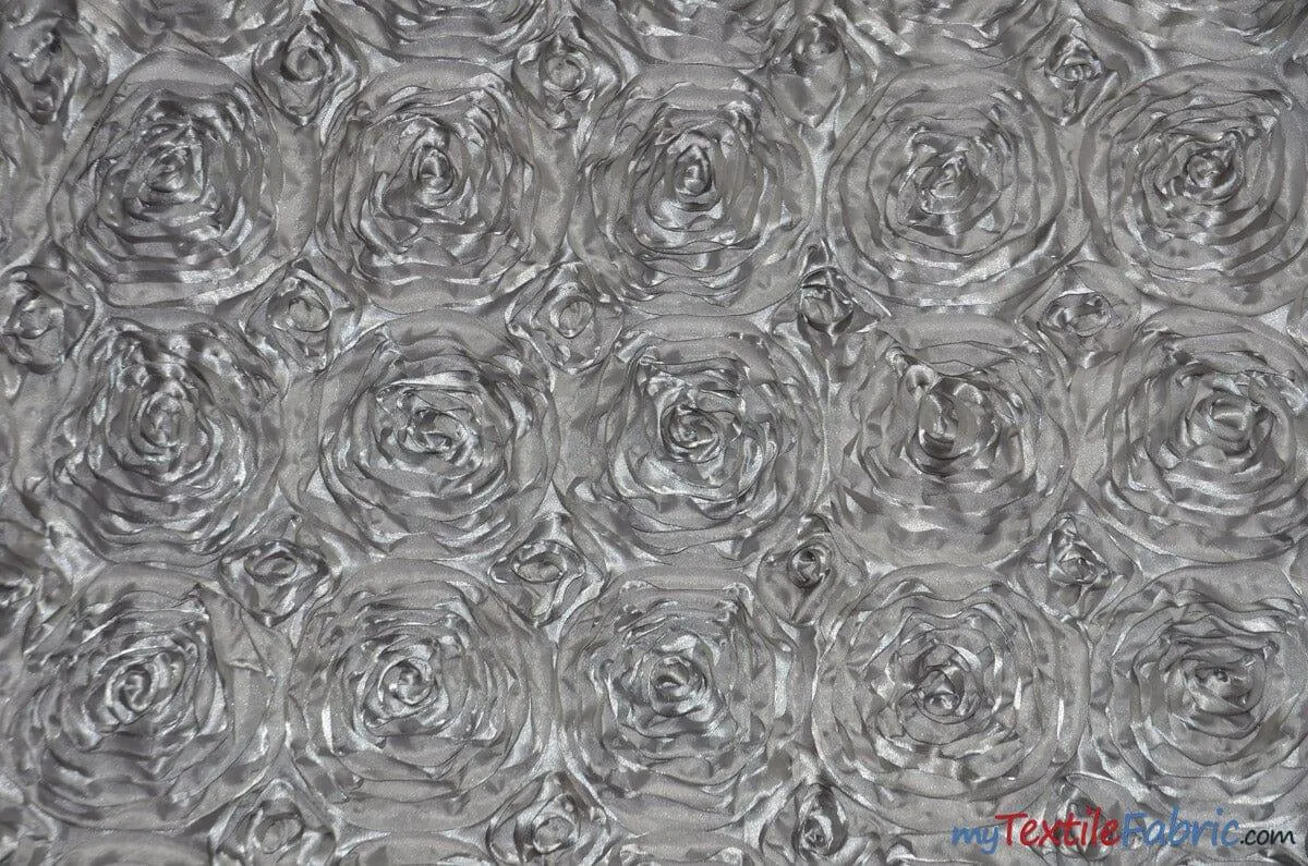 Rosette Satin Fabric - Wedding Satin Fabric - 54&#34; Wide - 3d Satin Floral Embroidery - Multiple Colors - Sample Swatch