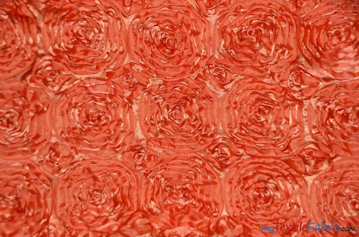 Rosette Satin Fabric - Wedding Satin Fabric - 54&#34; Wide - 3d Satin Floral Embroidery - Multiple Colors - Sample Swatch