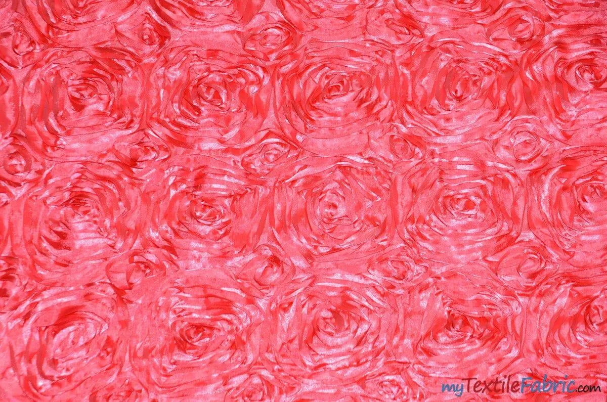 Rosette Satin Fabric - Wedding Satin Fabric - 54&#34; Wide - 3d Satin Floral Embroidery - Multiple Colors - Sample Swatch