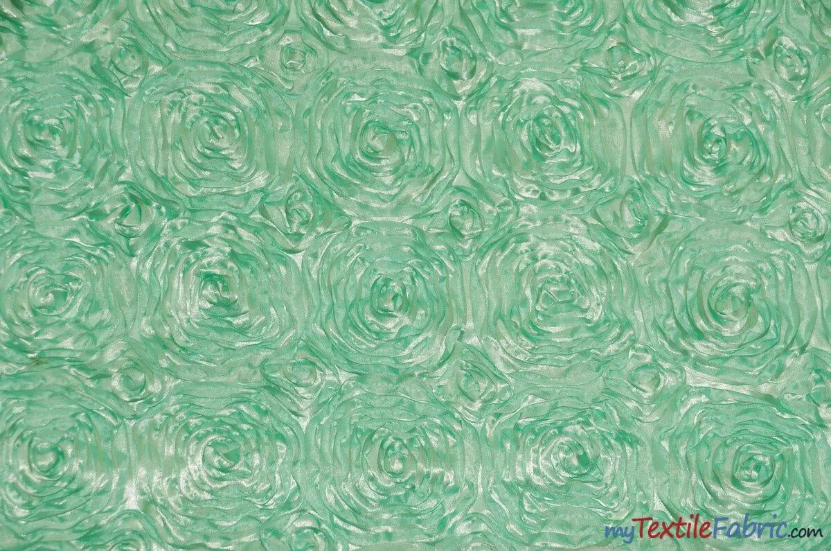 Rosette Satin Fabric - Wedding Satin Fabric - 54&#34; Wide - 3d Satin Floral Embroidery - Multiple Colors - Sample Swatch