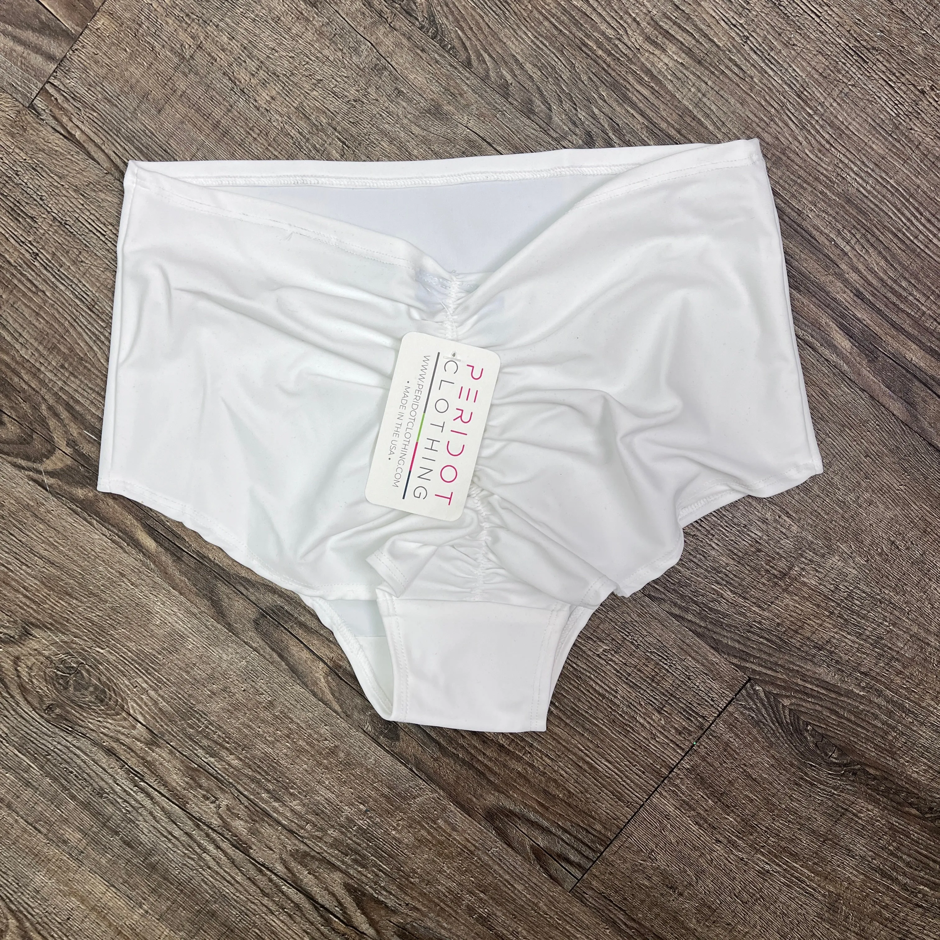 SALE - MEDIUM ONLY - High Waist Scrunch Bikini Hot Pants - White Spandex