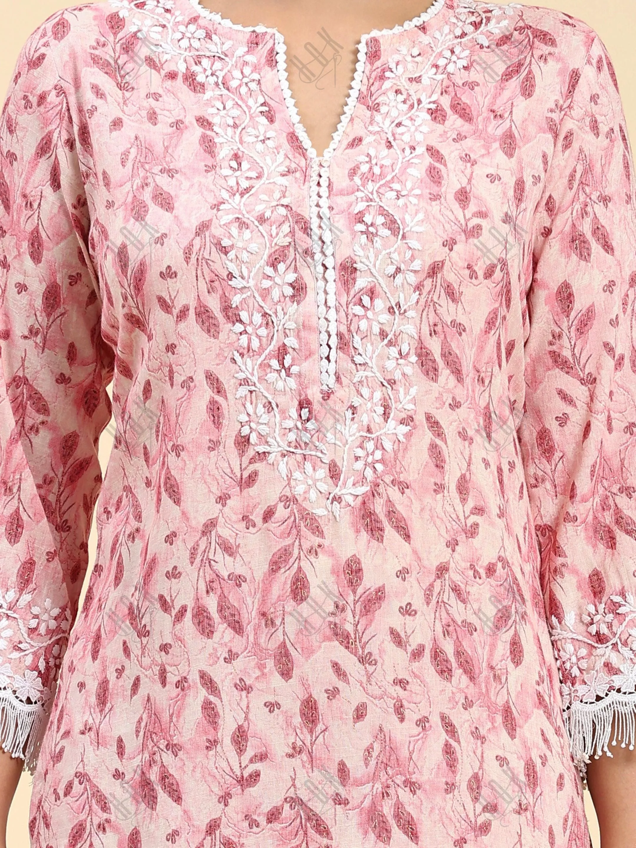 Samma Chikankari Co-ord set in Cotton for Women- Peach