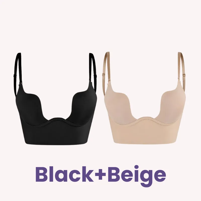 SheCurve® Low Back Secret Plunge Bra - Black Beige (2 Pack)