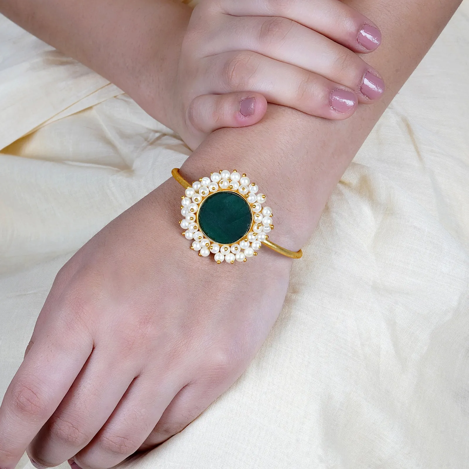 Teejh Aasita Green Studded Pearl Bracelet