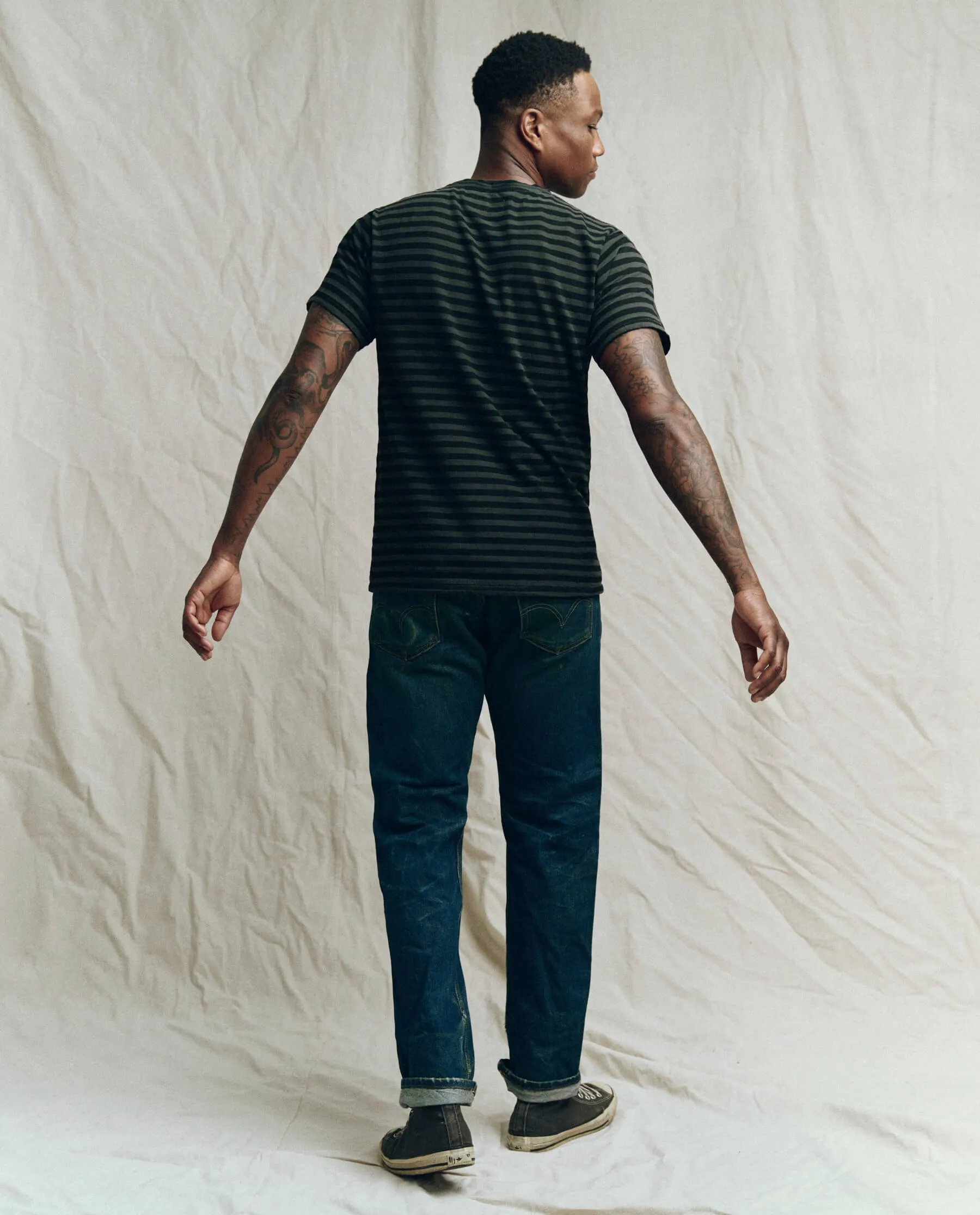 The Men's Slim Tee. -- Black and Charcoal Stripe