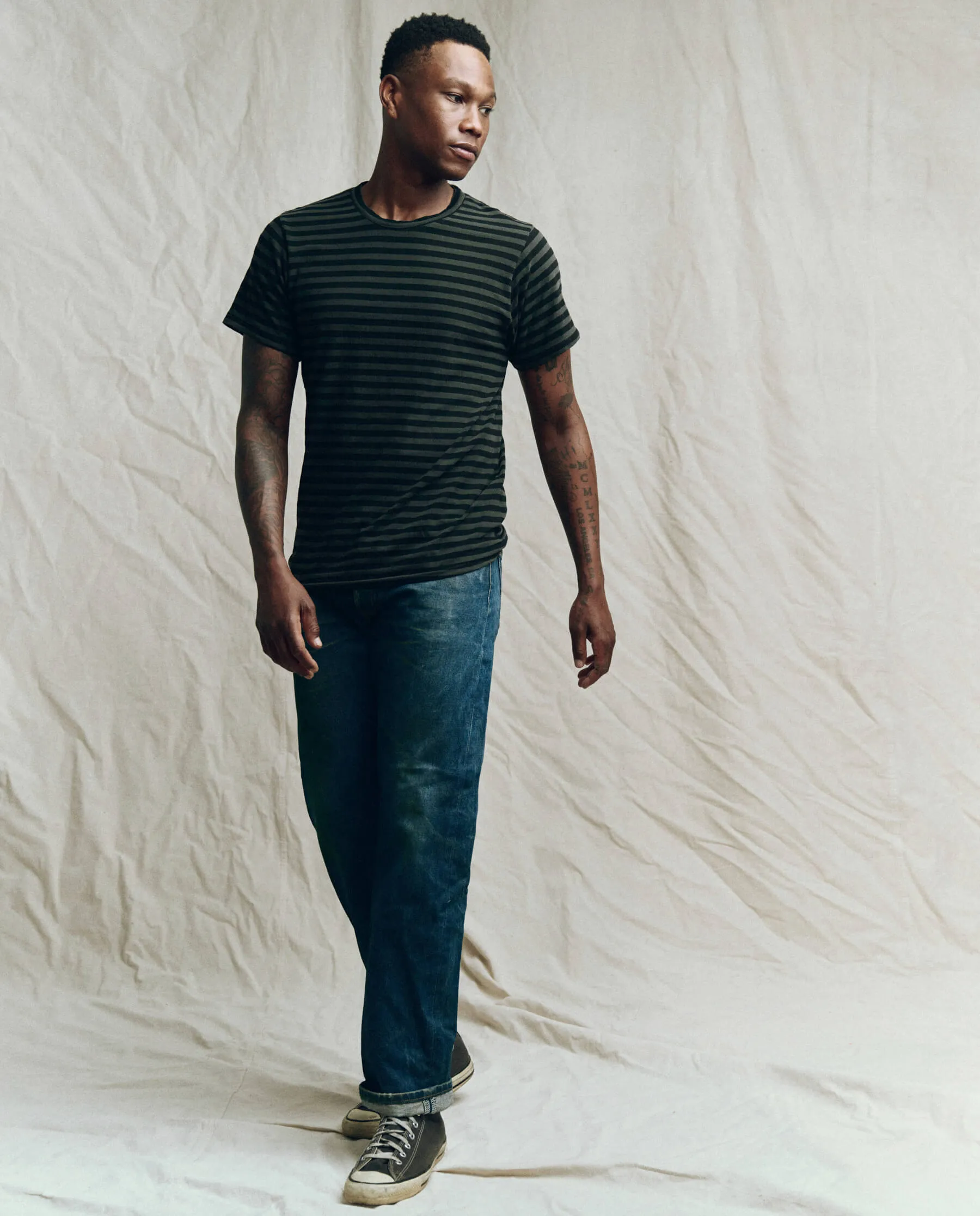 The Men's Slim Tee. -- Black and Charcoal Stripe