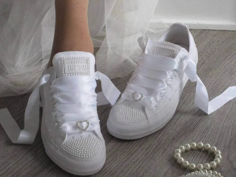 White Pearl Wedding Converse