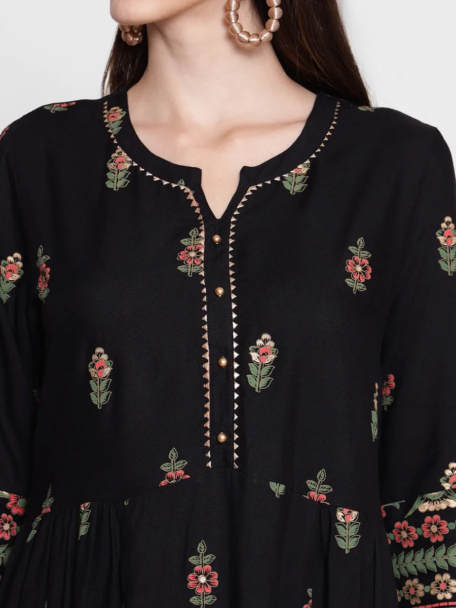 Women Black Floral Printed Dress