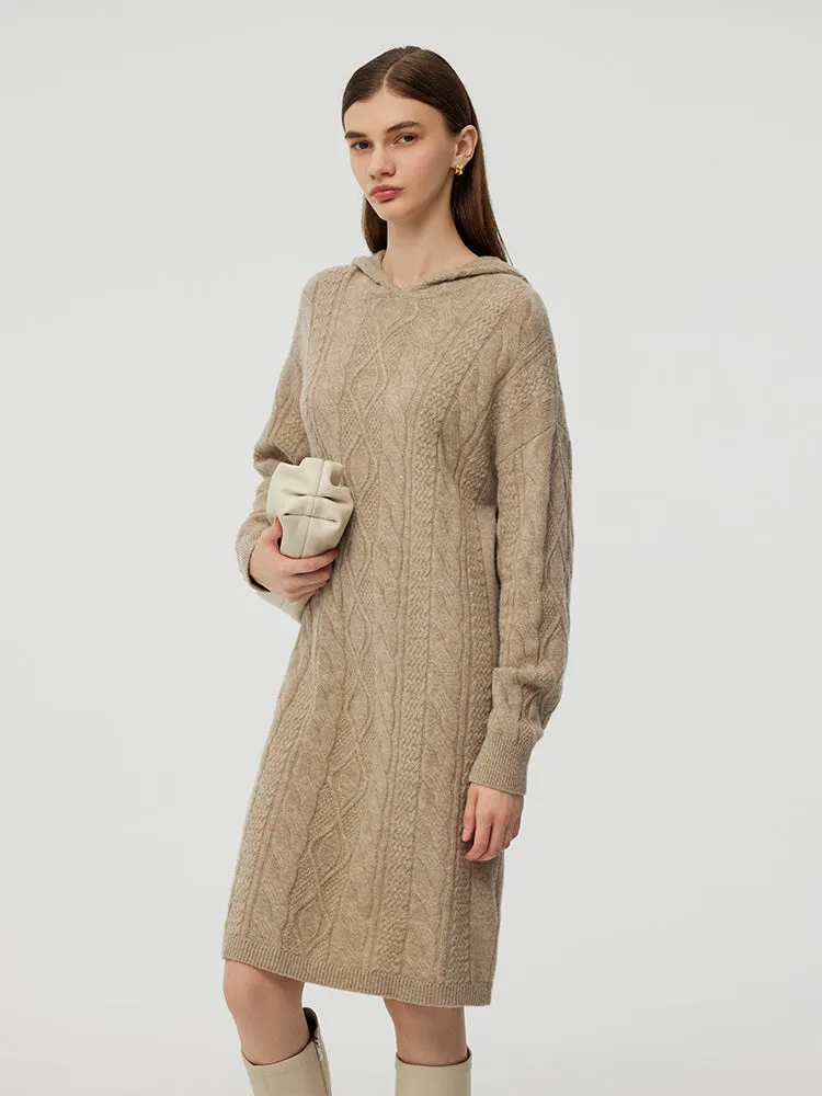 Wool Blend Women Hooded Midi Dress